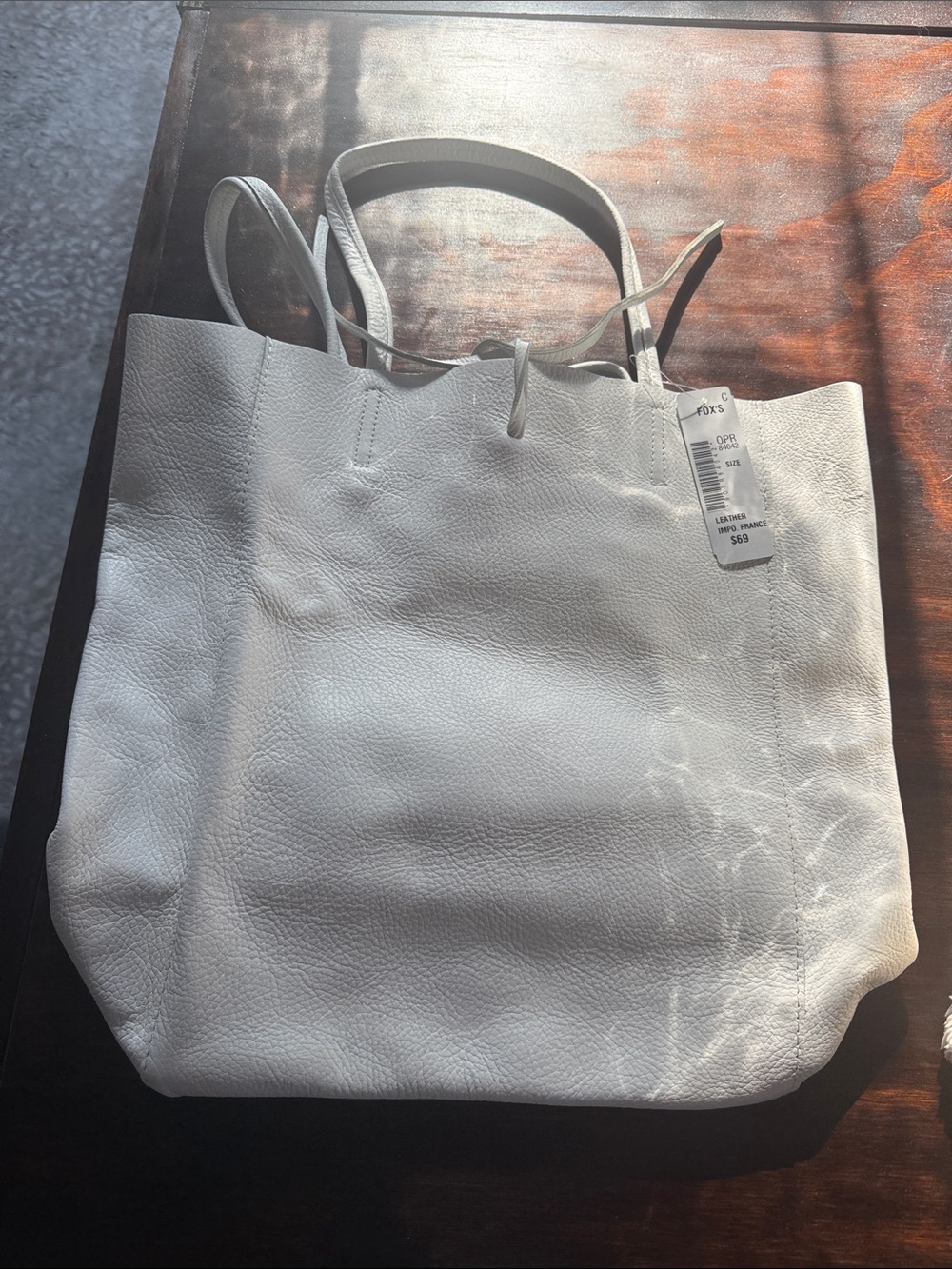 White Leather Tote Bag with Double Handles